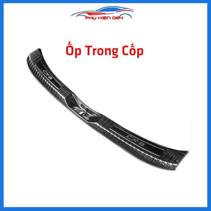 Ốp chống trầy cốp Mazda CX8 thép không gỉ vân titan bảo vệ xe chống va đập