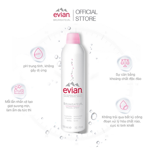 Combo 3 xịt khoáng cấp ẩm và làm dịu da Evian 300ml + 150ml + 50ml