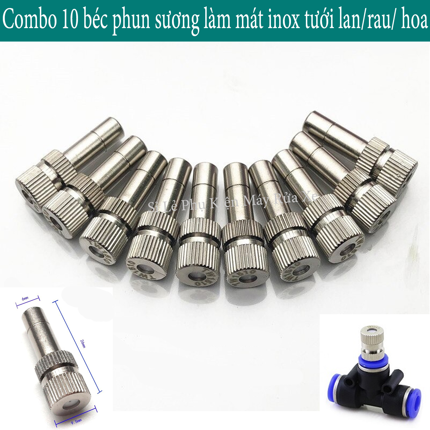 Combo 10 béc phun sương làm mát bằng inox mặt sứ số 2-3-4-6-8 béc phun sương tưới lan béc phun sương tưới cây