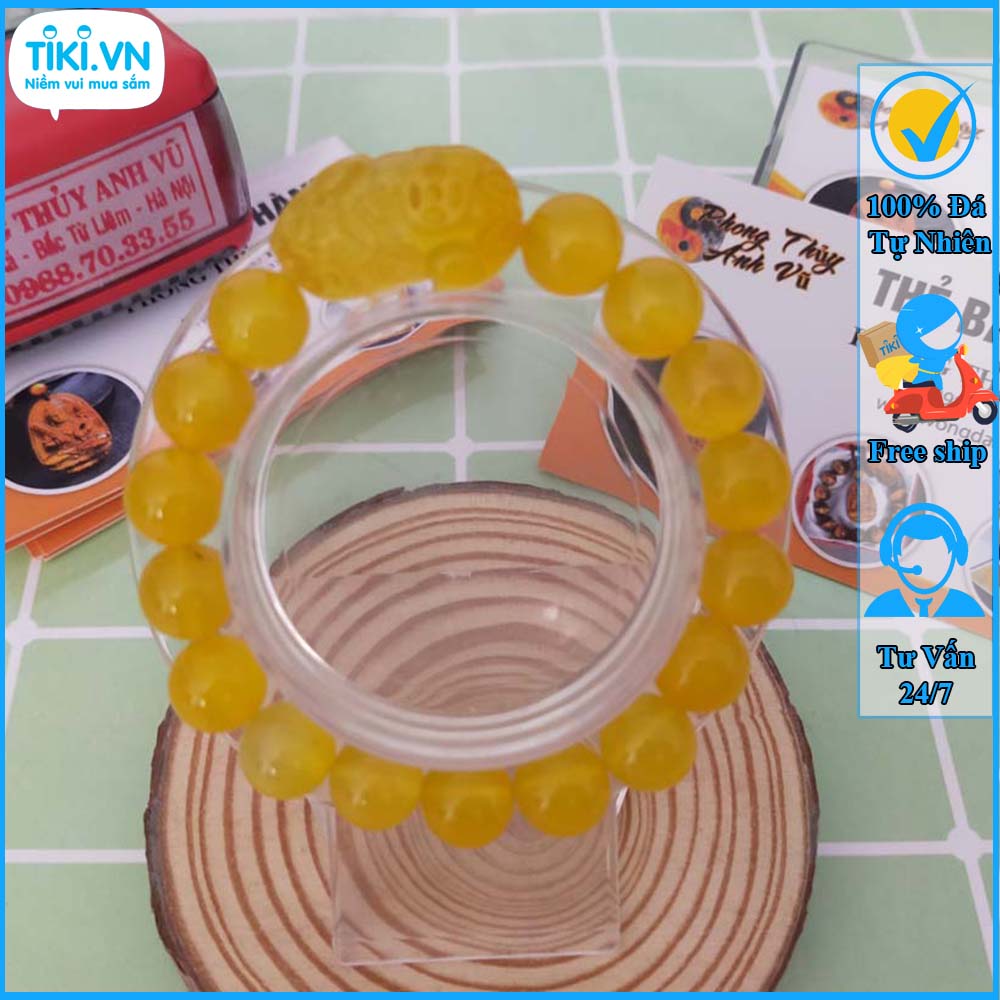 Vòng tay phong thủy nam nữ - Vòng đá mã não vàng tỳ hưu đá - Vòng phong thủy cho người mệnh thổ kim