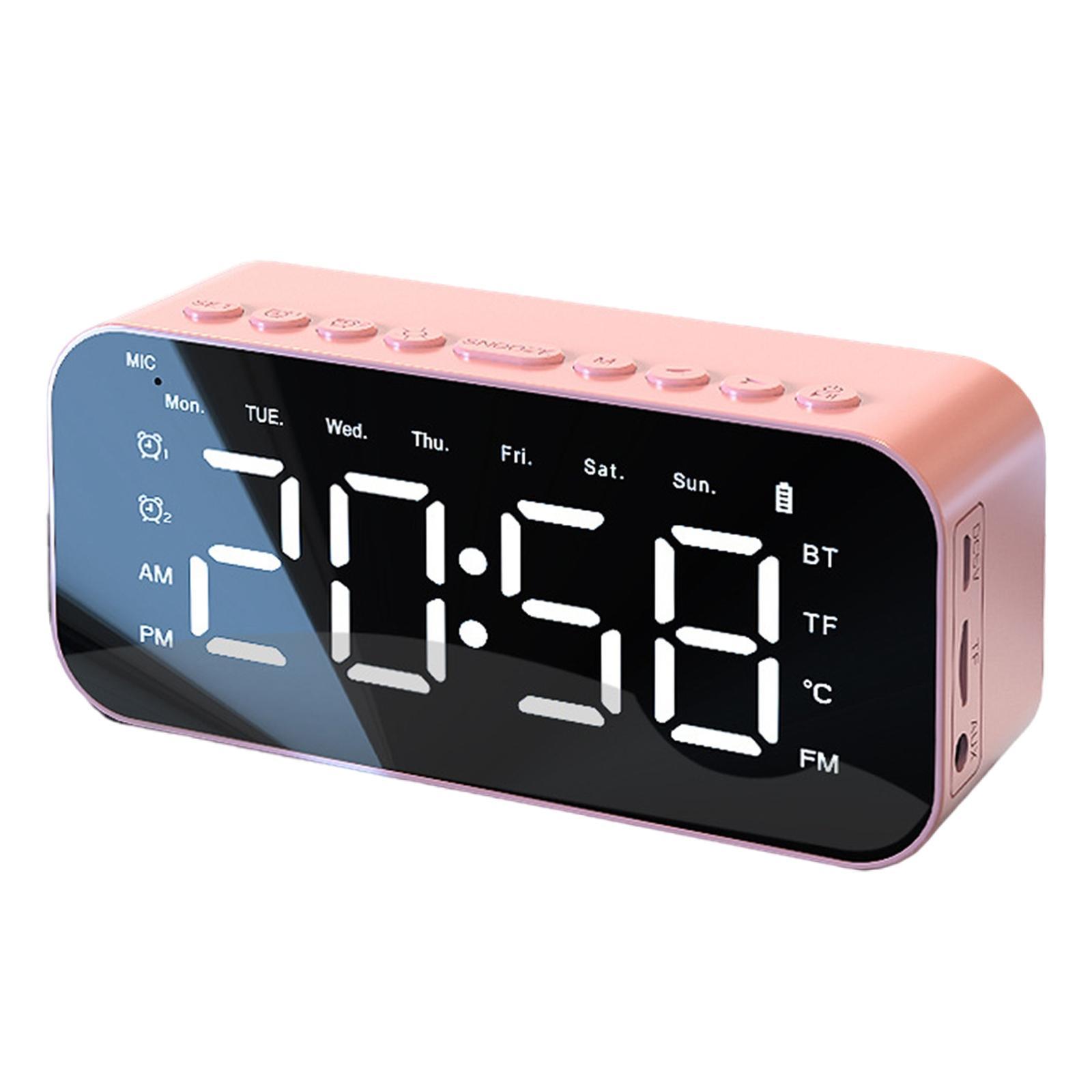 Bluetooth Speaker Mirror Calendar Stereo TF Card Night Light for Home Women pink