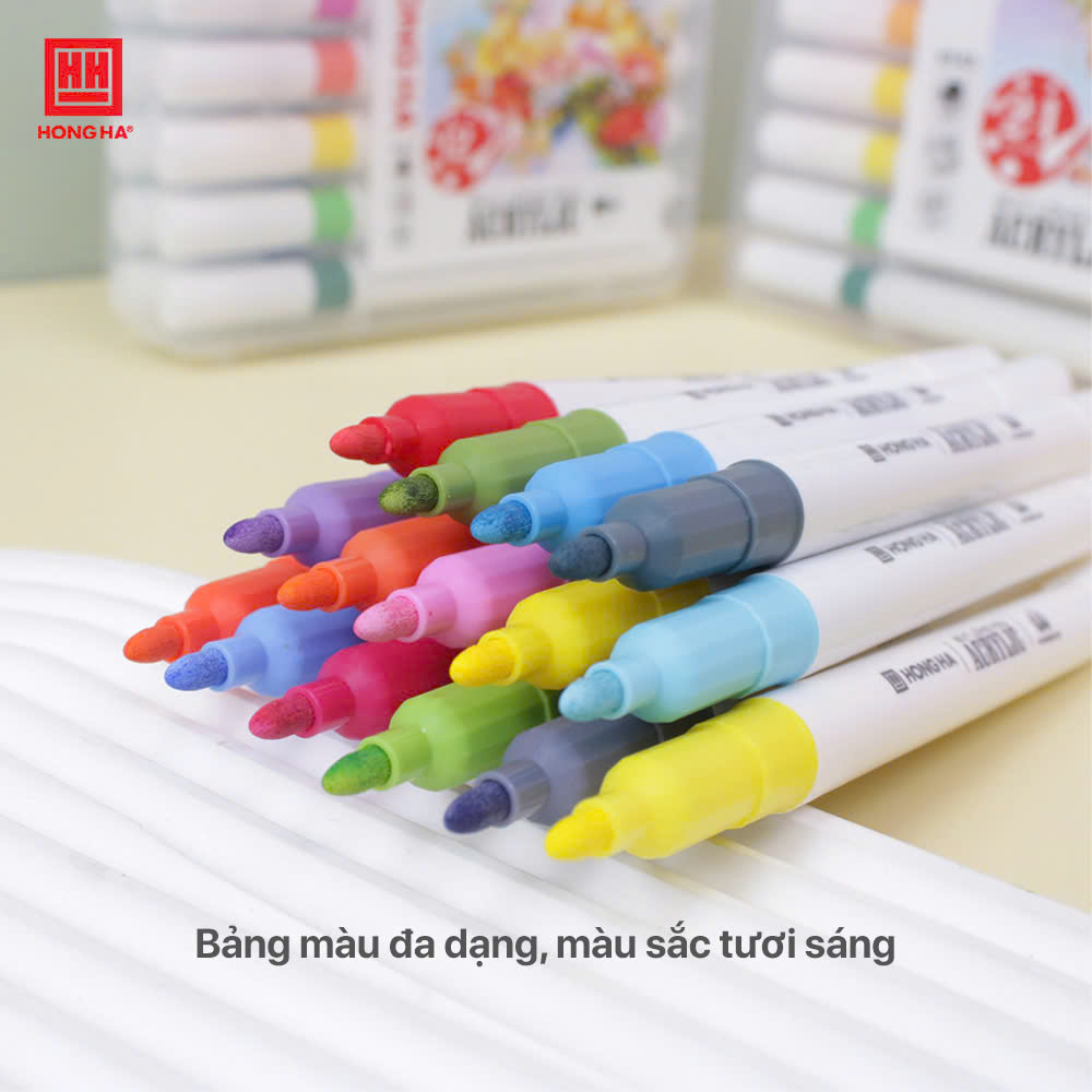 Bút lông màu Acrylic Hồng Hà tô trên mọi chất liệu (12/24/36 màu) - 8142/8143/8144