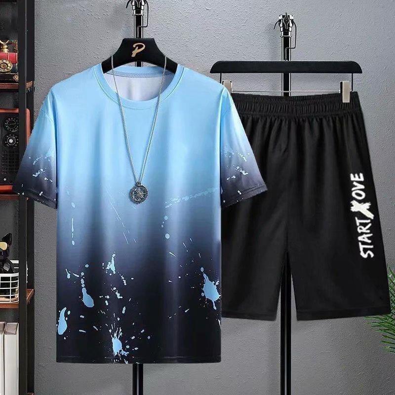 Bộ quần áo thể thao mặc nhà nam mùa hè chất vải sợi polysster mềm mịn, thoáng mát, phối màu loang