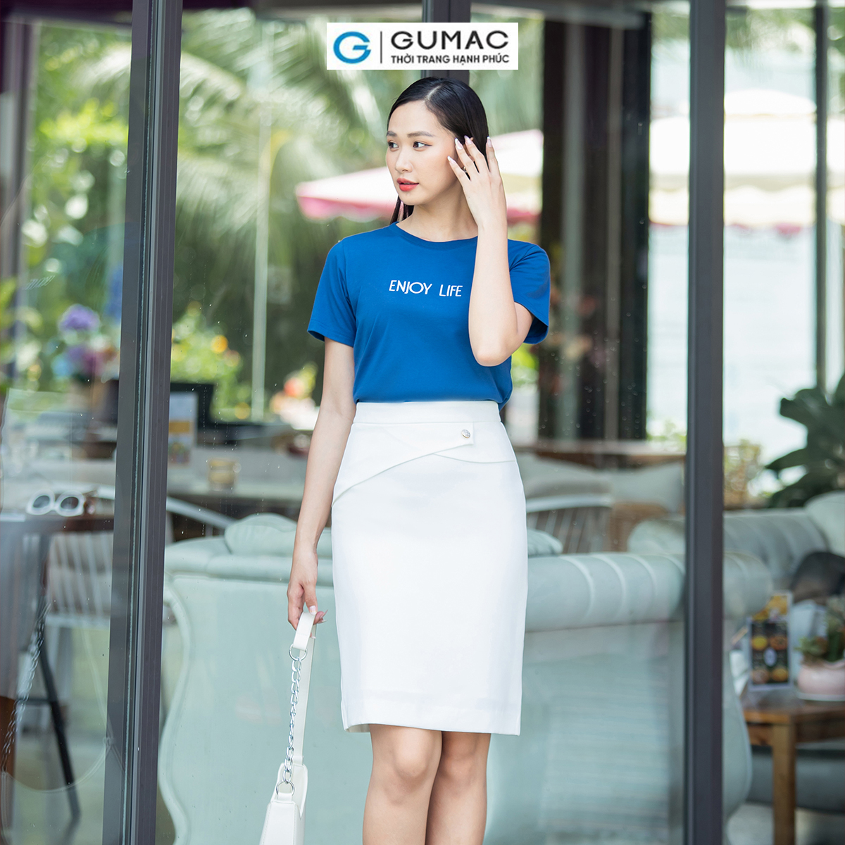 Áo thun nữ cotton tay ngắn cổ tròn thêu chữ trẻ trung năng động thời trang GUMAC ATD07061