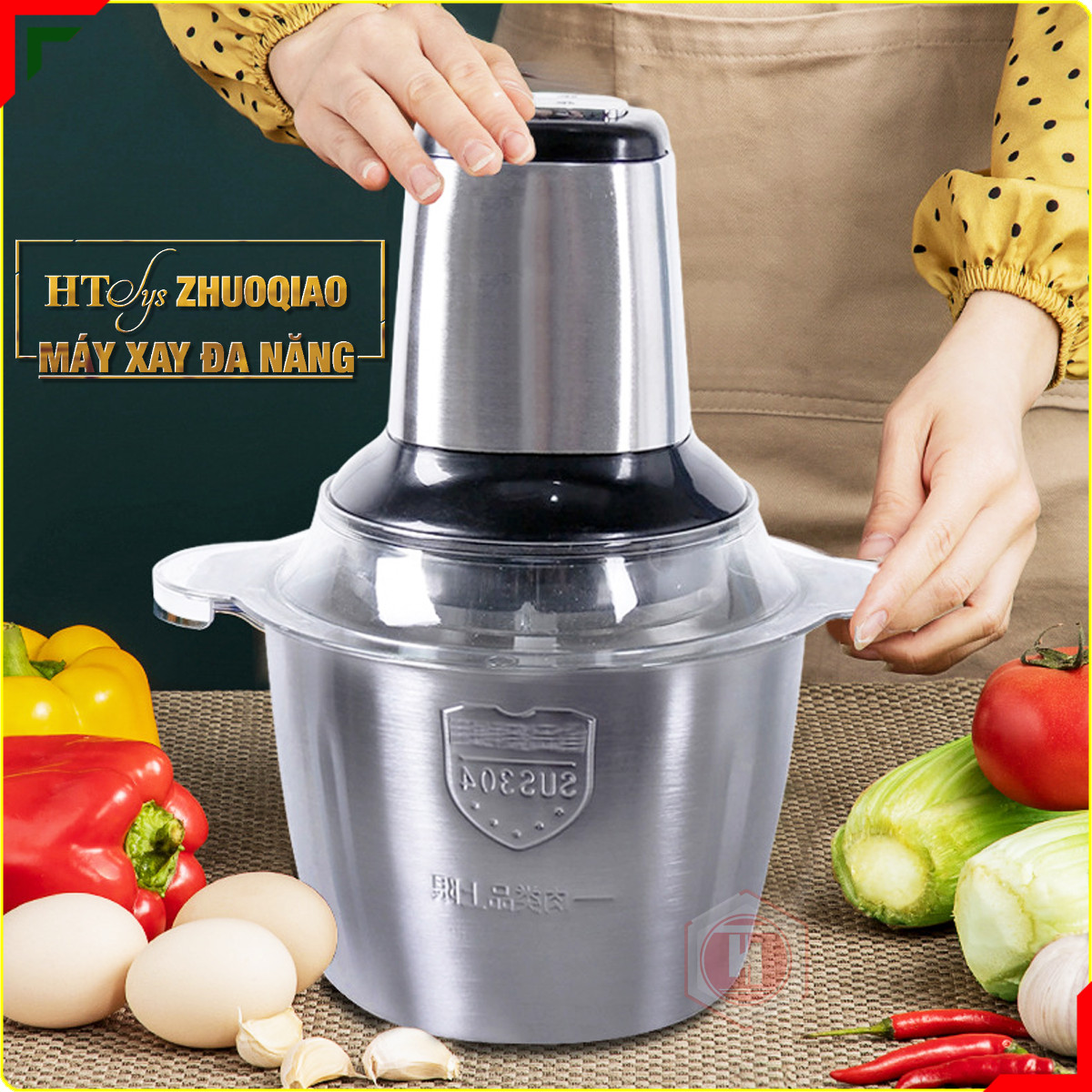 Máy xay đa năng HT SYS - ZHU0QIAO -300W - Máy Xay Hành, Tỏi, Rau Củ ,Thịt Dung Tích 2L - 4 Lưỡi dao - Cối inox 304 - Hàng Nhập Khẩu
