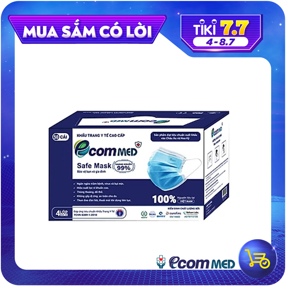 Khẩu Trang Y Tế EcomMed 4 lớp Kháng Khuẩn 99%