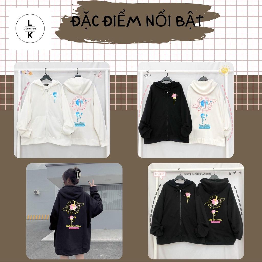 Áo khoác nỉ, Áo Hoodie Dây Kéo, Áo Khoác Form Rộng Unisex. K100 Hình In KTS 2 màu Đen và Trắng 