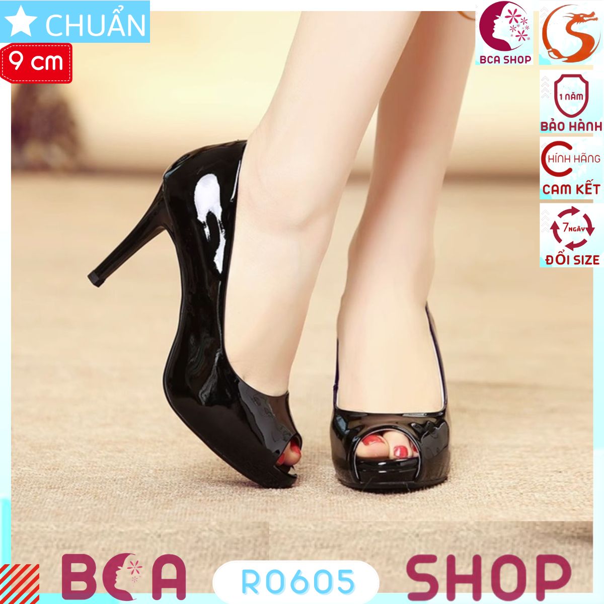 Giày cao gót nữ gót nhọn hở mũi 9p RO605 màu đen ROSATA tại BCASHOP thiết kế đơn giản nhưng sang trọng và thời thượng
