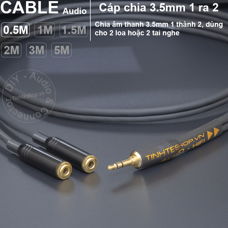 Dây chia tai nghe 3.5 đực ra 2 cái DIY 0.5 đến 10 mét - 3.5mm male to 2 female stereo splitter cable