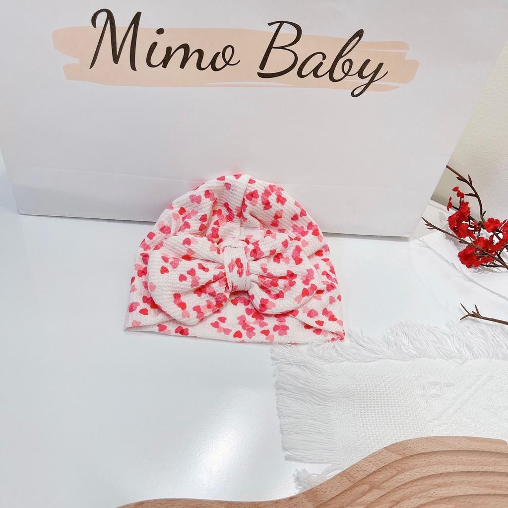 Mũ nón turban nơ hồng tim cho bé gái 6-10kg Mimo baby MTB75