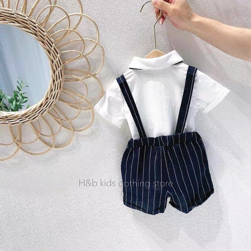 Body yếm sọc kèm áo sơ mi nơ cho bé - set yếm rời công tử bé sơ sinh - set vest bảnh trai - áo quần trẻ em