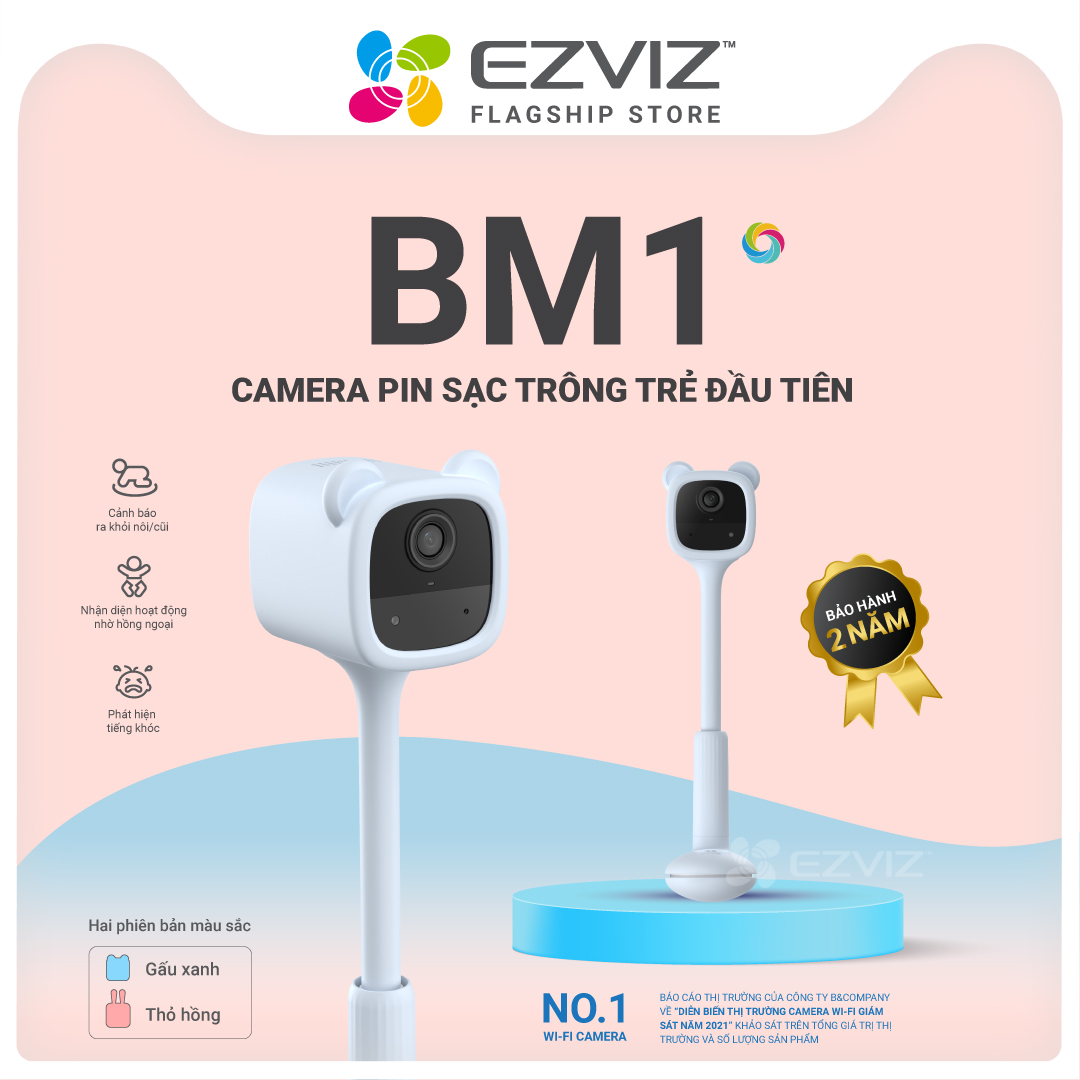 [Tặng Thẻ Nhớ 64GB] Camera Baby EZVIZ BM1, FHD 1080P, Sử Dụng Pin Sạc & Wi-fi, Hồng Ngoại Vô Hình, Phát Hiện Tiếng Khóc & Chuyển Động Của Bé, Thay Mẹ Trông Bé Ngủ Ngon - Hàng Chính Hãng