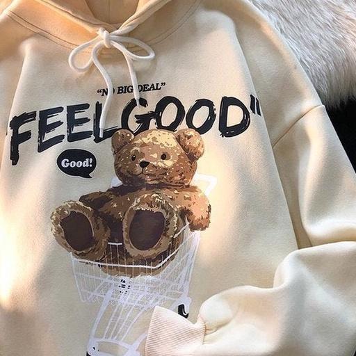Áo khoác nỉ bông cotton dày mịn - hoodie form rộng unisex gấu feel good a - 2N Unisex