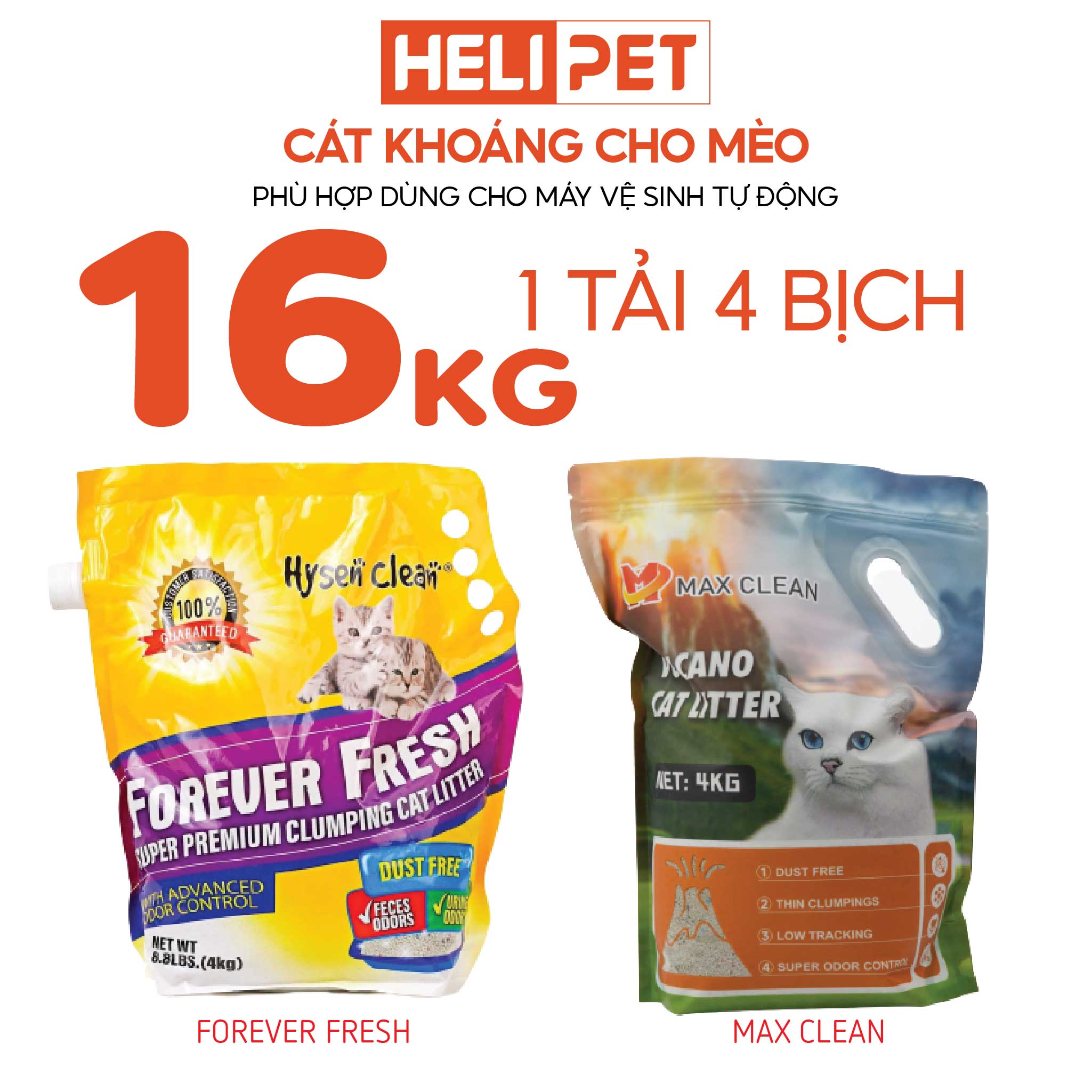 Cát Vệ Sinh Cao Cấp Cát Khoáng Dùng Cho Khay Vệ Sinh, Máy Vệ Sinh Cho Mèo 4Kg Siêu Vón Siêu Ít Bụi- HeLiPet