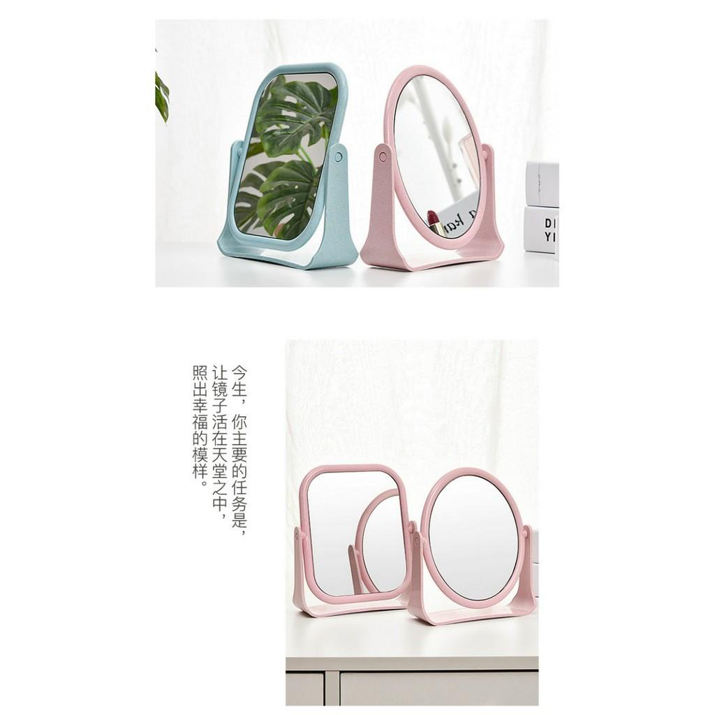 Gương trang điểm để bàn lúa mạch 2 mặt xoay 360 độ