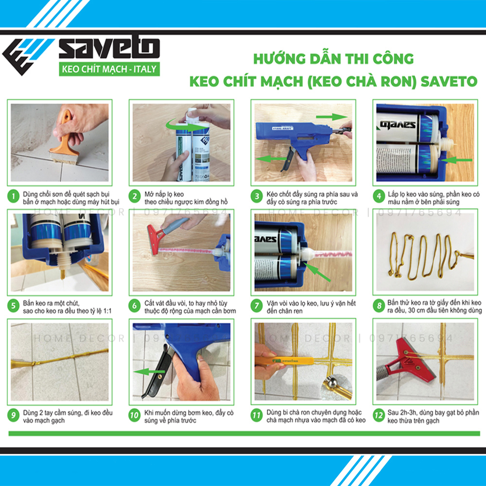 Bộ Dụng Cụ Chà Ron Gạch Saveto (Dụng Cụ Chít Mạch)- Dùng Để Thi Công Keo Chà Ron Gạch Saveto (Keo Chít Mạch Saveto)