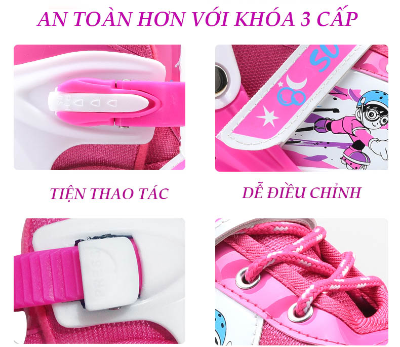 Giày patin trẻ em cao cấp bánh xe PU trượt êm và mượt cả 8 bánh full đèn led -Tặng balo đựng giày chất lượng cùng hãng, đồ bảo hộ 7 món và đầy đủ phụ kiện chơi kèm theo