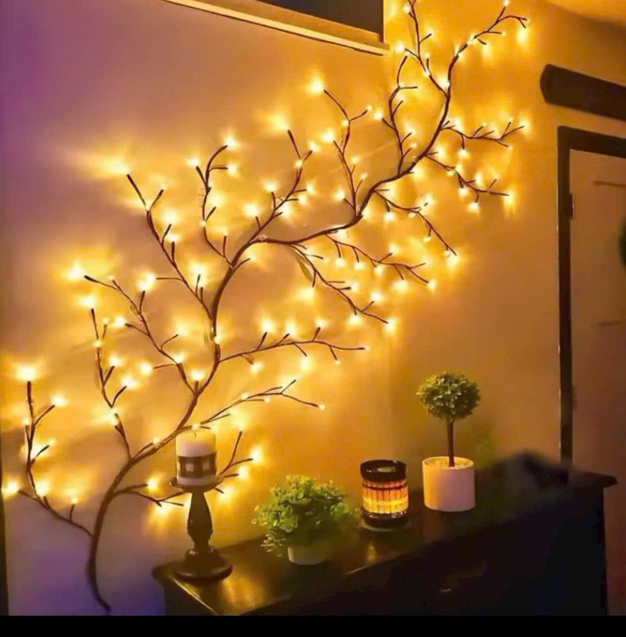 Đèn LED Hoa Anh Đào Dán Tường Trang Trí Tết Dài 1m6 72 Bóng LED Ánh Sáng Ấm, Đèn Decor Phòng Khách Phòng Ngủ Tặng Băng Dính Nano 2 Mặt - HÀNG CHÍNH HÃNG MINIIN