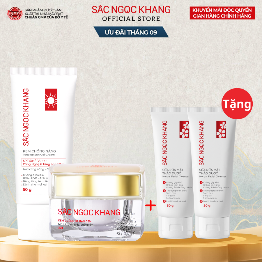 Bộ đôi dưỡng da và chống nắng: Kem dưỡng da ban đêm 30g và Kem chống nắng 50g (Sắc Ngọc Khang Official)