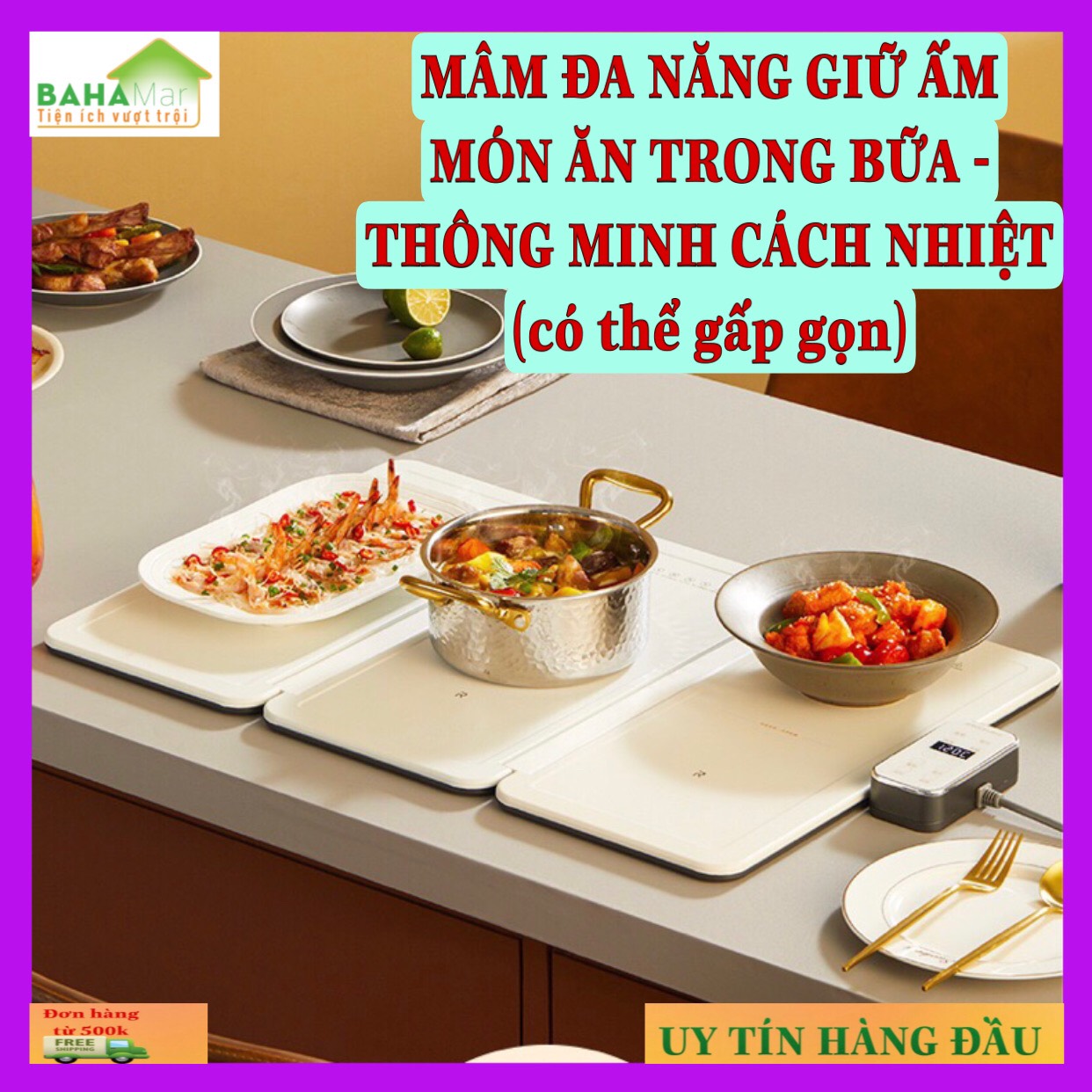 MÂM ĐA NĂNG GIỮ ẤM MÓN ĂN TRONG BỮA - TẤM THÔNG MINH CÁCH NHIỆT FLYPIGS "BAHAMAR" Có 12 mức điều chỉnh nhiệt độ, có thể gập lại và dễ dàng cất giữ