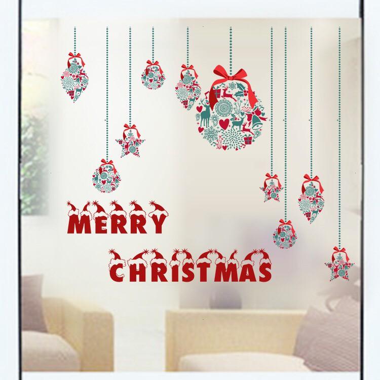 Decal dán kính cao cấp - rèm dây Hoa trang trí Merry Christmas