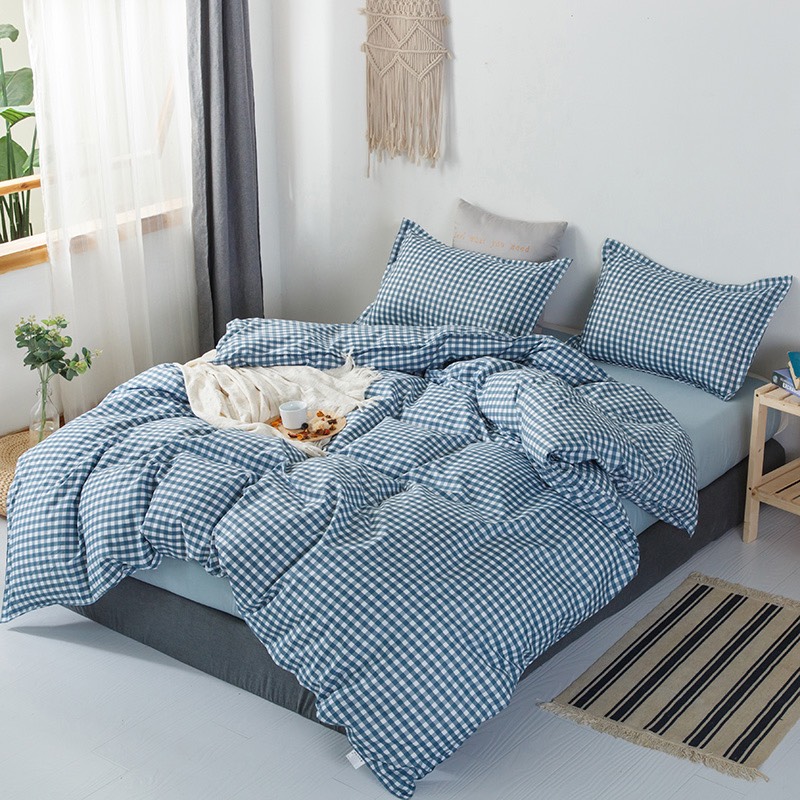 Bộ chăn ga gối cotton LIDACO PL1 - Caro Xanh - TẶNG VỎ GỐI ÔM