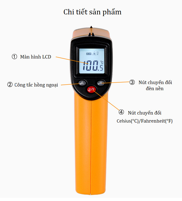 Máy đo nhiệt độ bề mặt vật chất đa năng, đo từ xa không tiếp xúc hiển thị chính xác MD320