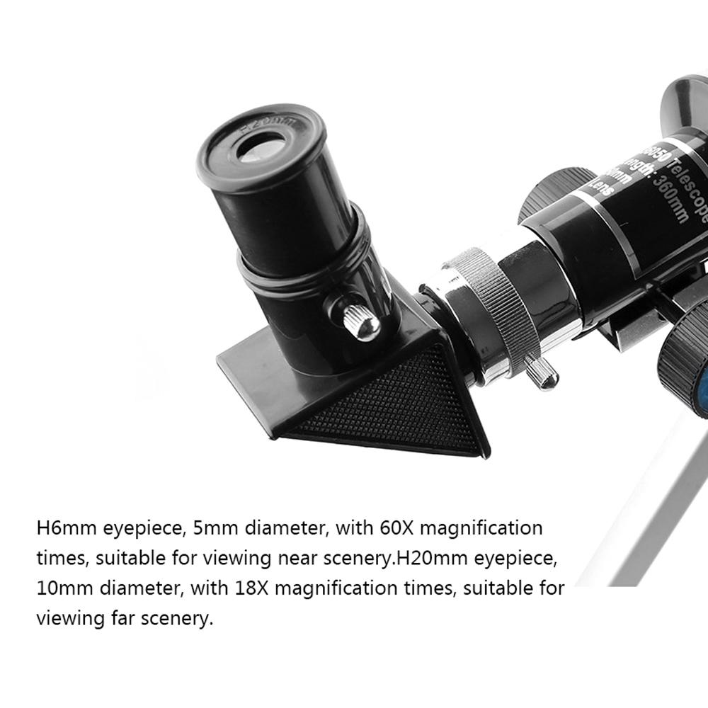 High Definition Refractive Astronomical Telescope Tripod 50mm Aperture 360mm Focal Length 90X Max Magnification