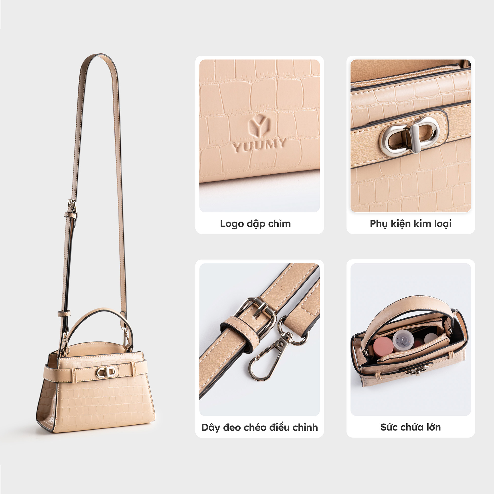 Túi Yuumy ( Thời trang nữ size 19 phối khóa xoay - Túi đeo chéo da Verein YN232 )