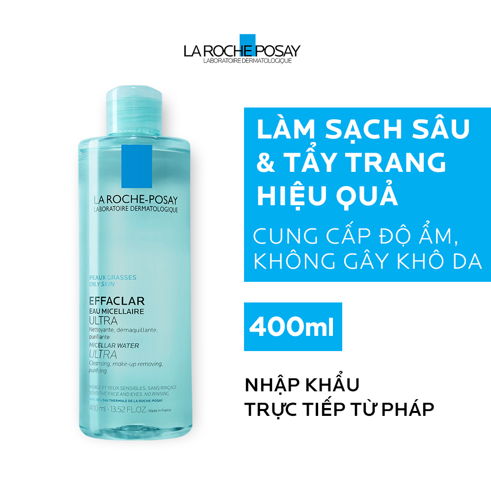 Nước Tẩy Trang Làm Sạch Sâu &amp; Kiểm Soát Bã Nhờn Cho Da Dầu Nhạy Cảm La Roche-Posay Micellar Water Ultra Oily Skin 400ml