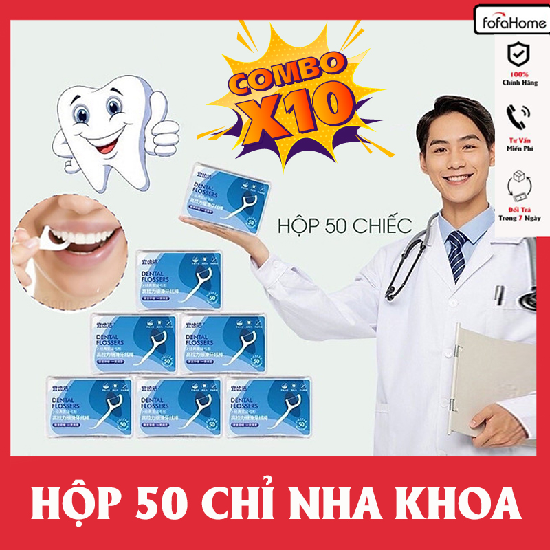 Combo 10 Hộp Tăm Chỉ Nha Khoa Hộp 50 Cây Tăm Chỉ Vệ Sinh Răng Miệng