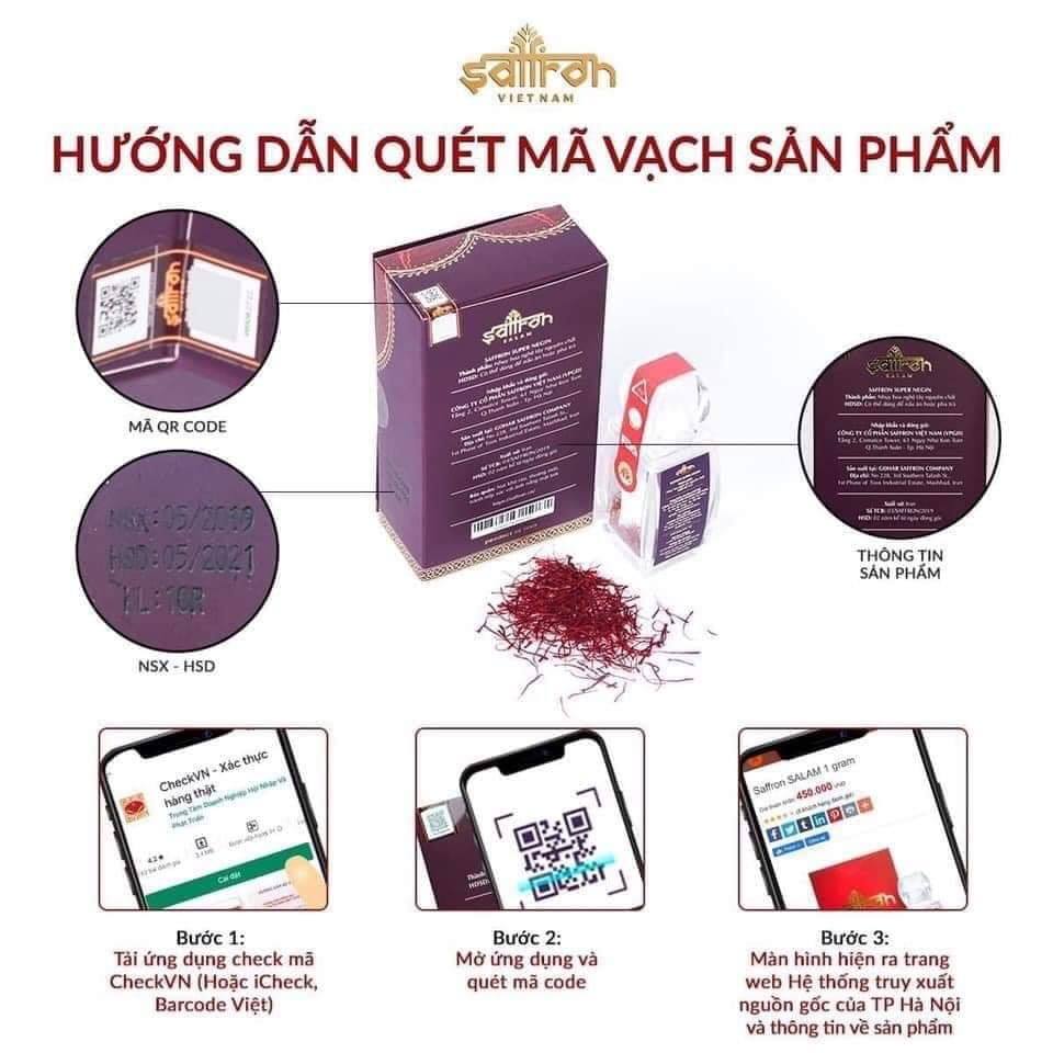 Combo 2 hộp Saffron Salam 1gr Super Negin Dòng Hữu Cơ Tinh Khiết Theo Tiêu Chuẩn ISO 3632 Tặng Kèm 1gr Powder