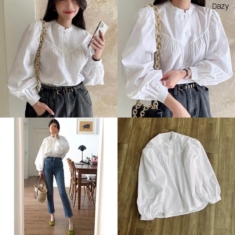 Áo Sơmi Nữ tiểu thư tay phồng Vintage chất kake phom suông