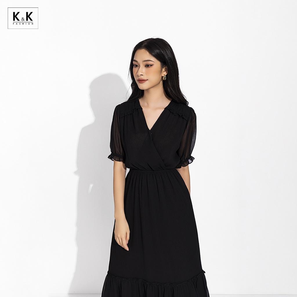 Đầm midi đen dáng đuôi cá K&amp;K Fashion KK150-29 Chất Liệu Voan Tăm