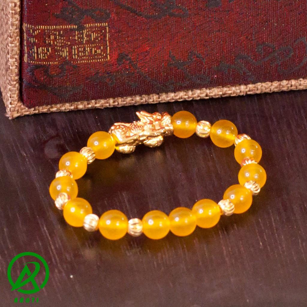 V235-08 Vòng phong thủy mã não vàng 8 ly mix tỳ hưu - Mệnh Kim - Thổ - Thủy V235-08