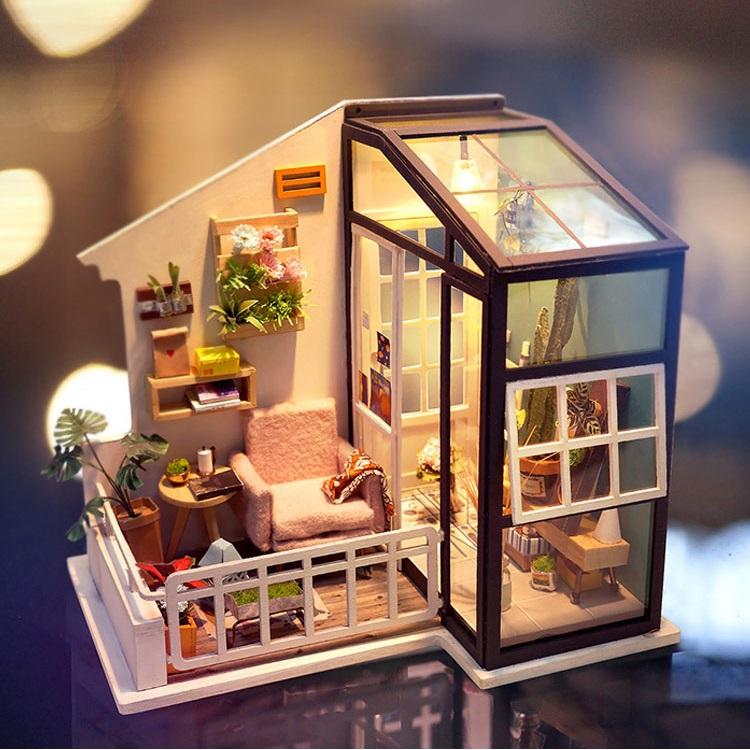 Mô hình nhà DIY Doll House Balcony Day Dreaming DGM05 kèm Đèn LED