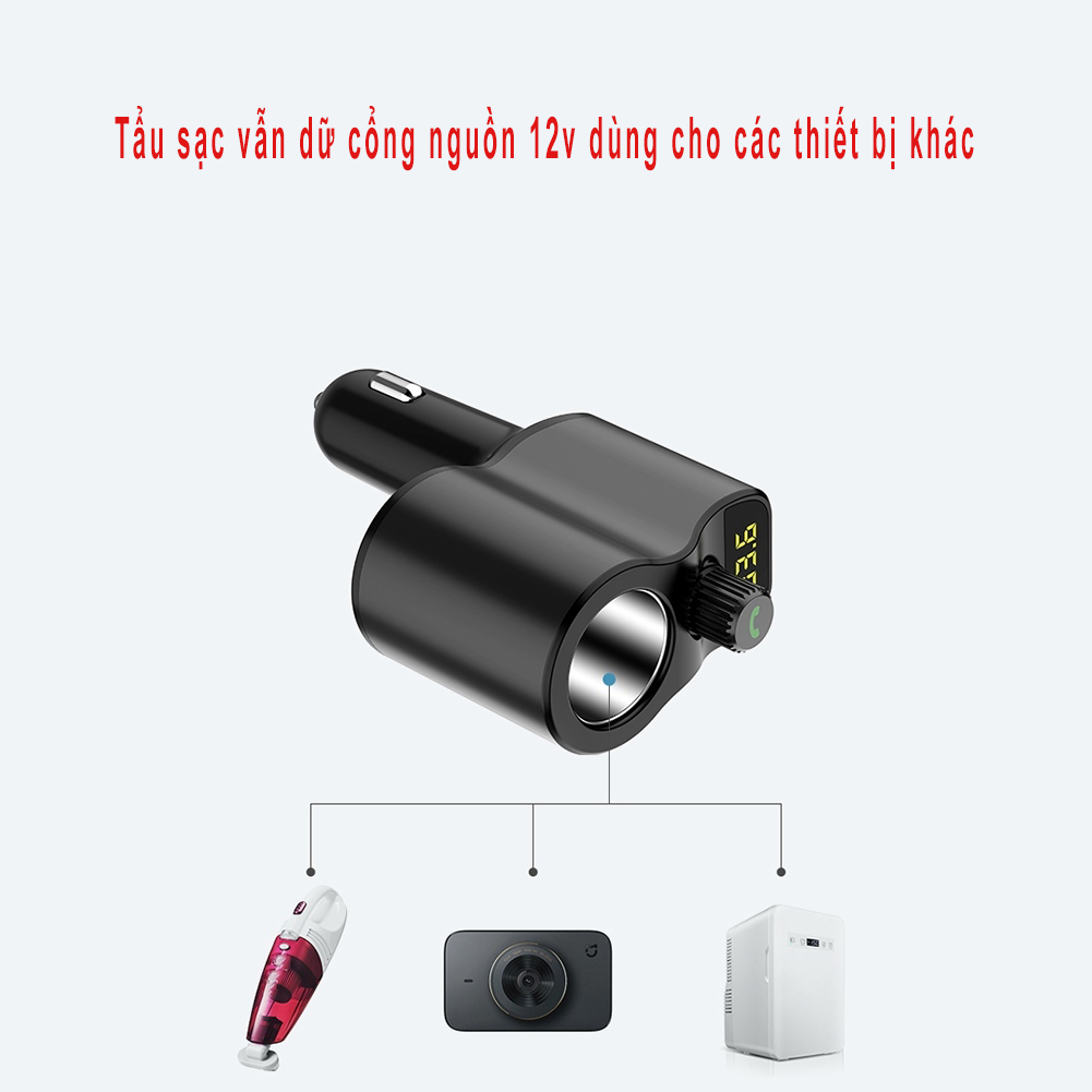 Bộ chia tẩu sạc ô tô RUNDONG BT01 | 1 cổng tẩu, 1 cổng Type-C, 2 cổng USB và 1 công tắc nghe gọi đàm thoại tiện lợi – Hàng chính hãng