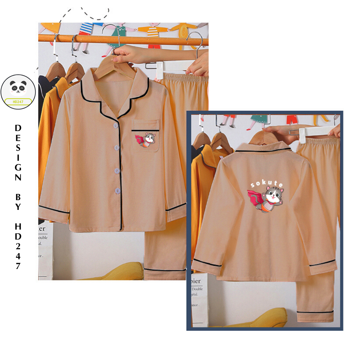 Sét đồ cho bé gái pijama mặc nhà size đại so kute in hình mèo dễ thương 0311