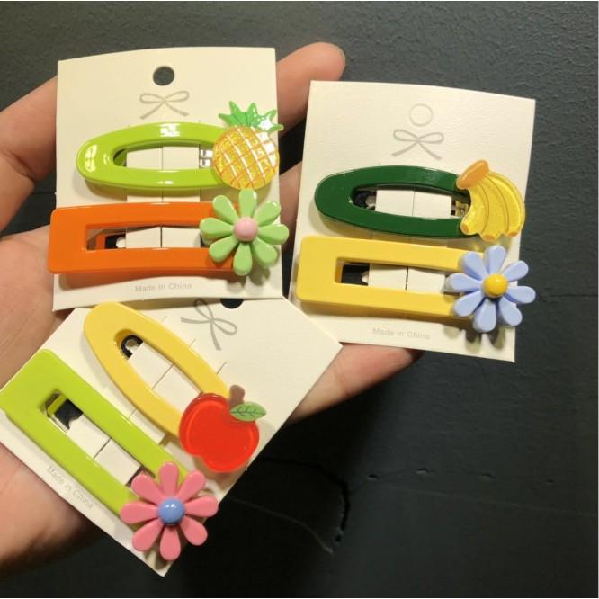 Sét 2 kẹp tóc hoa quả KAH136 ovan và chữn nhật