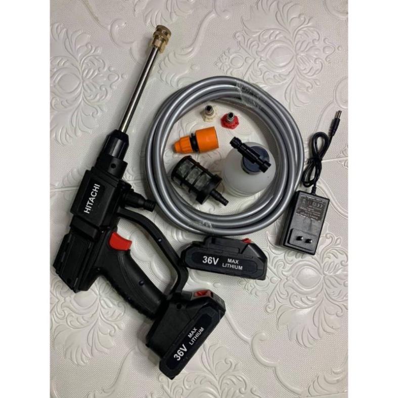 MÁY rửa xe mini, Hitachi cầm tay pin 199v áp lực,
