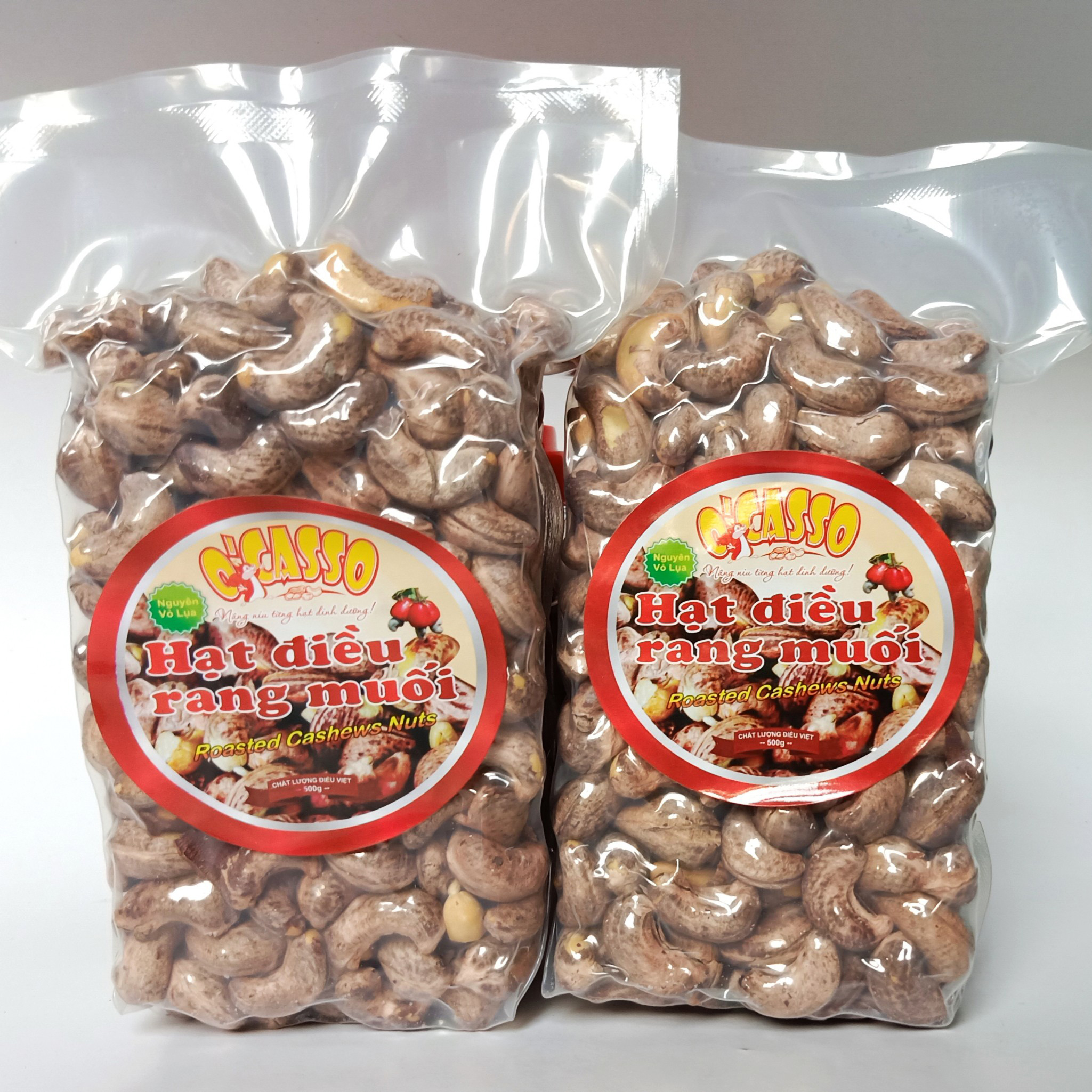 1Kg Hạt Điều Rang Muối Vỏ Lụa Loại A O'Casso (2 Gói Hút Chân Không)