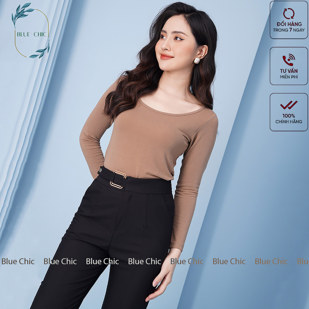 Quần baggy nữ Blue Chic đẹp chất vải cao cấp baggy công sở đai khuyên ô vuông vàng phong cách cá tính màu đen nâu