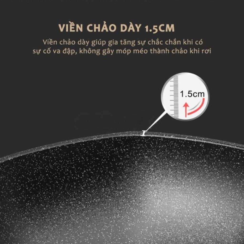 Chảo đá chống dính bát giác cao cấp 32cm kèm vung thuỷ tinh, chất liệu thép hợp kim kháng khuẩn, dùng được mọi loại bếp