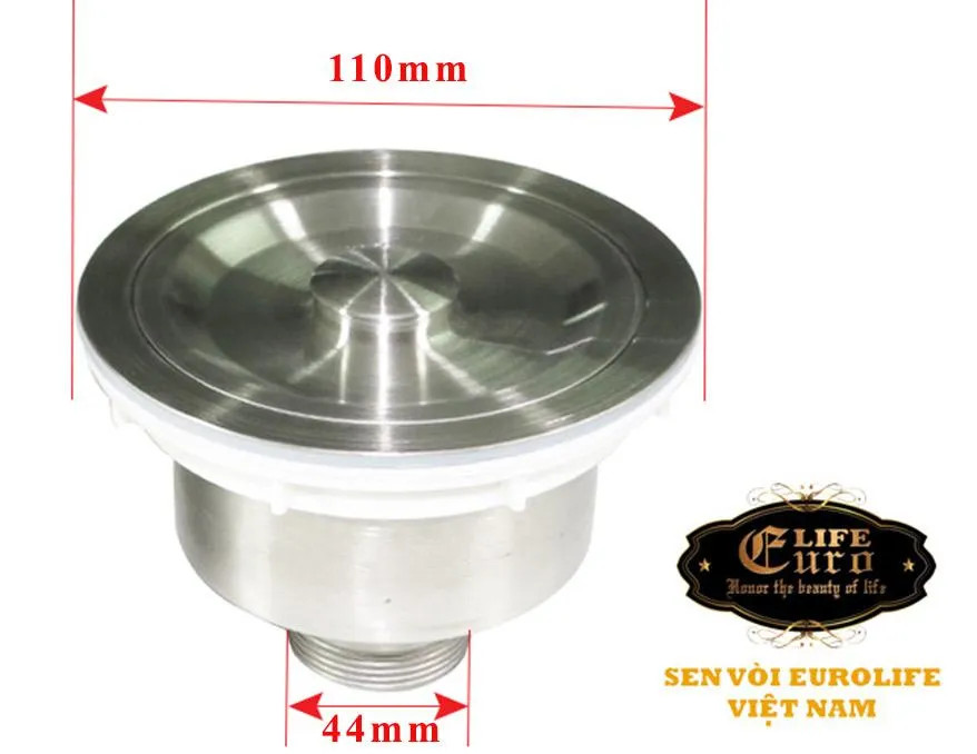 Bầu xi phông chậu rửa chén Inox SUS 304 110mm Eurolife EL-BXC110 (Trắng bạc)