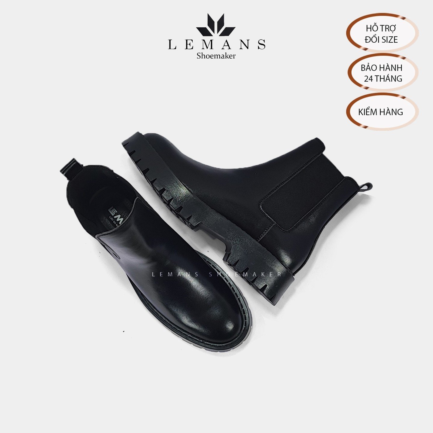 Boots LeMans CHK02 Giày da bò Chelsea Boots đế Chunky, đế chunky, bảo hành 24 tháng