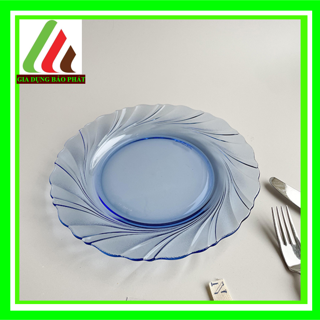 Bộ 2 dĩa thủy tinh chịu lực Duralex Beau Rigave cao cấp Pháp màu xanh marine size 19.5cm 23.5cm