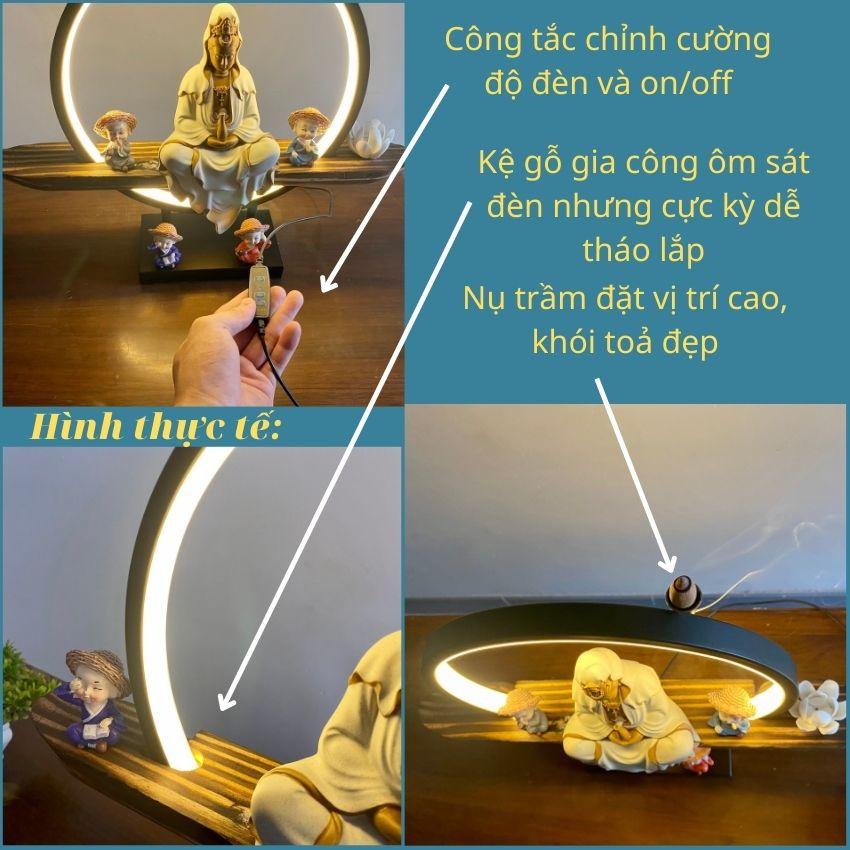 Bộ kệ Quan Âm kết hợp đèn Led , thác khói trầm hương đèn Led,đèn Led hào quang