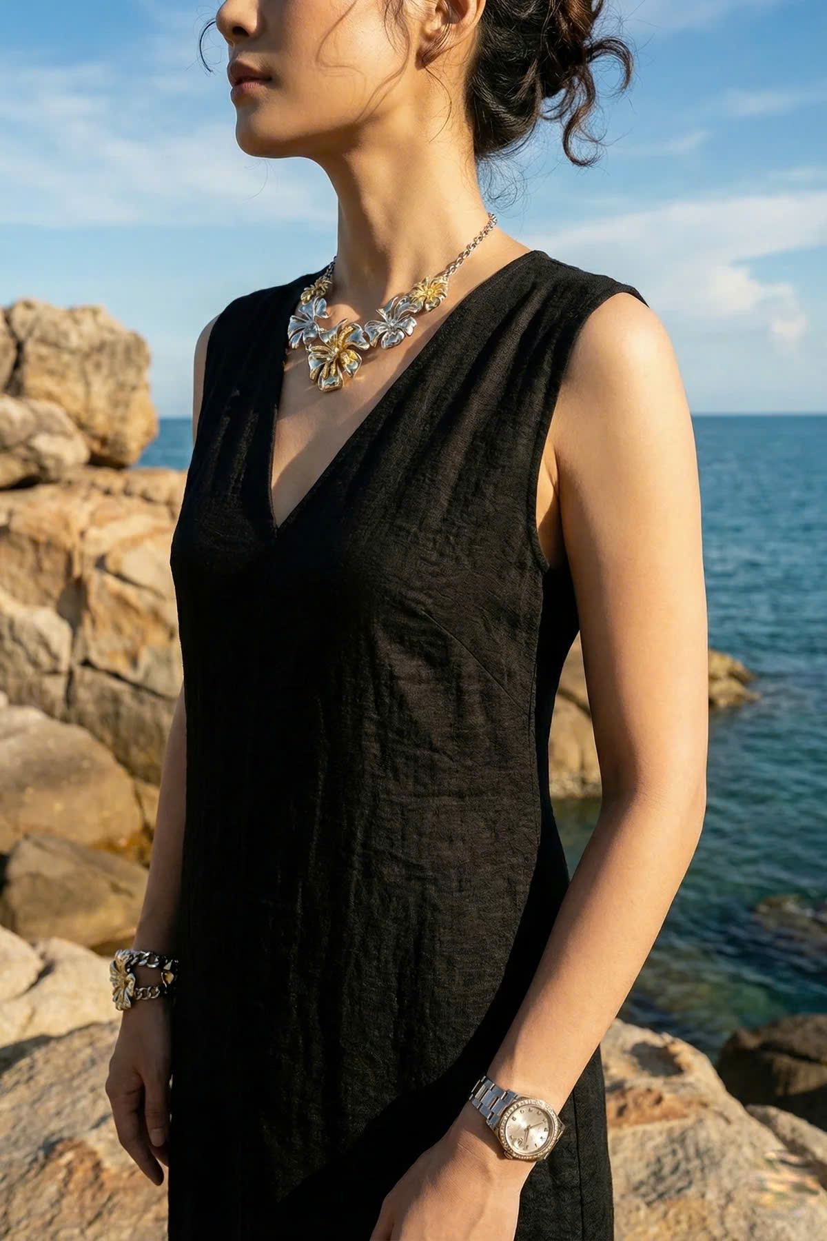 Đầm Maxi Dáng Suông Lụa Đen Hải Thạch Dre202 thời trang thiết kế Hity