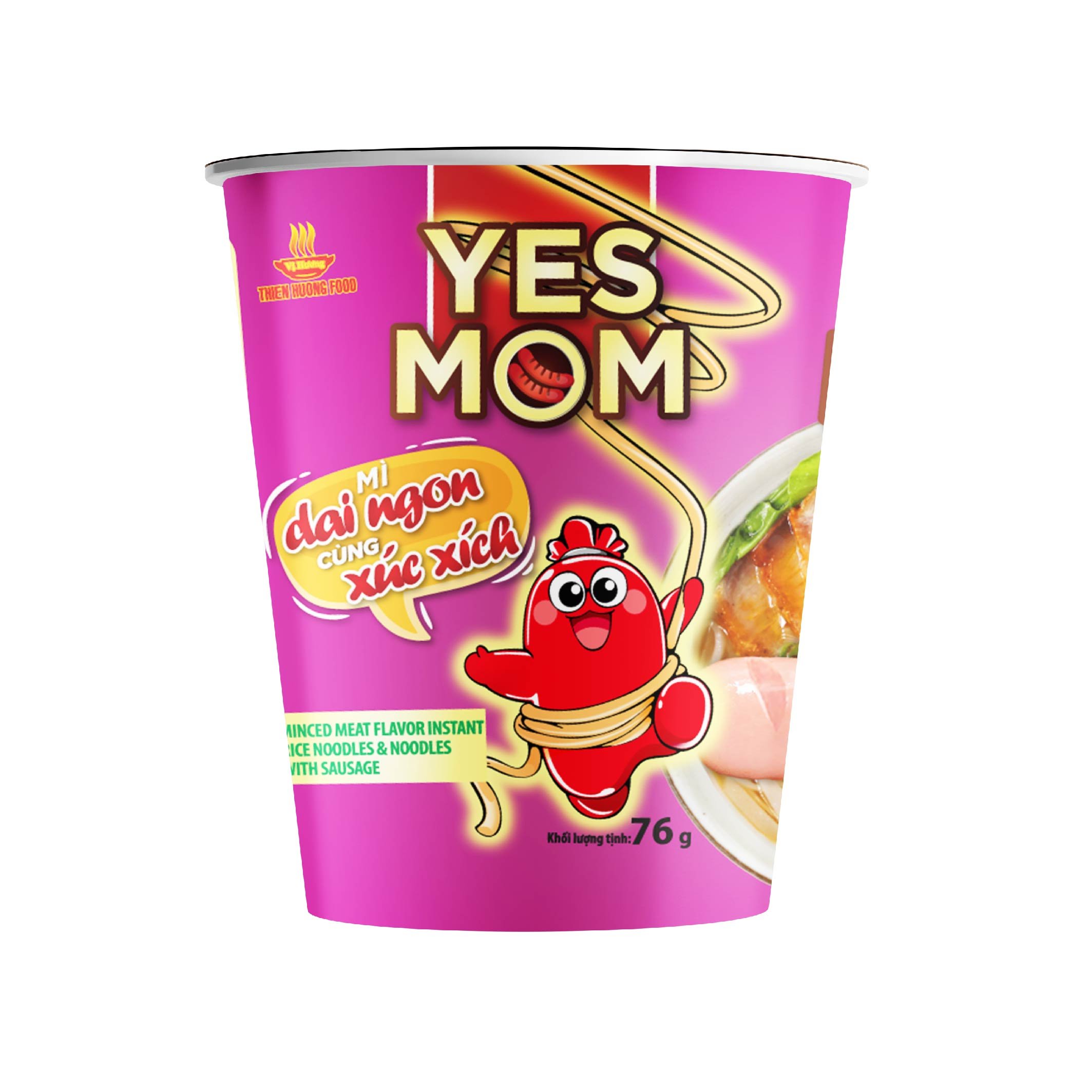 Thùng 24 Ly Hủ Tiếu Mì Thịt Bằm Yes Mom Có Xúc Xích 76g/ly