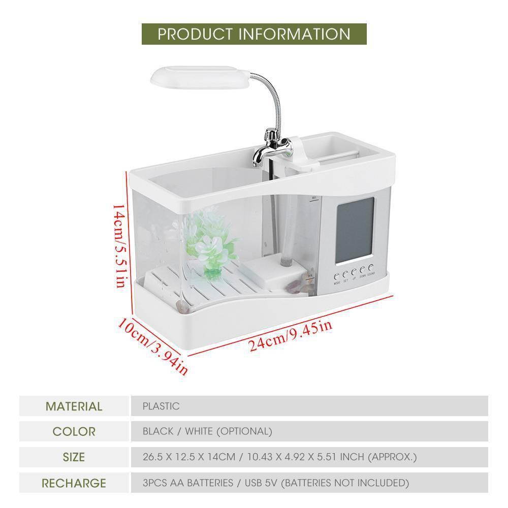 Bể cá cảnh mini để bàn, kiêm đồng hồ báo thức, đèn led tiện dụng